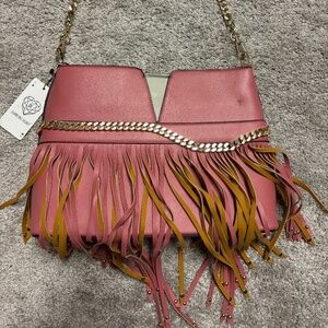 Pink and gold fringe purse